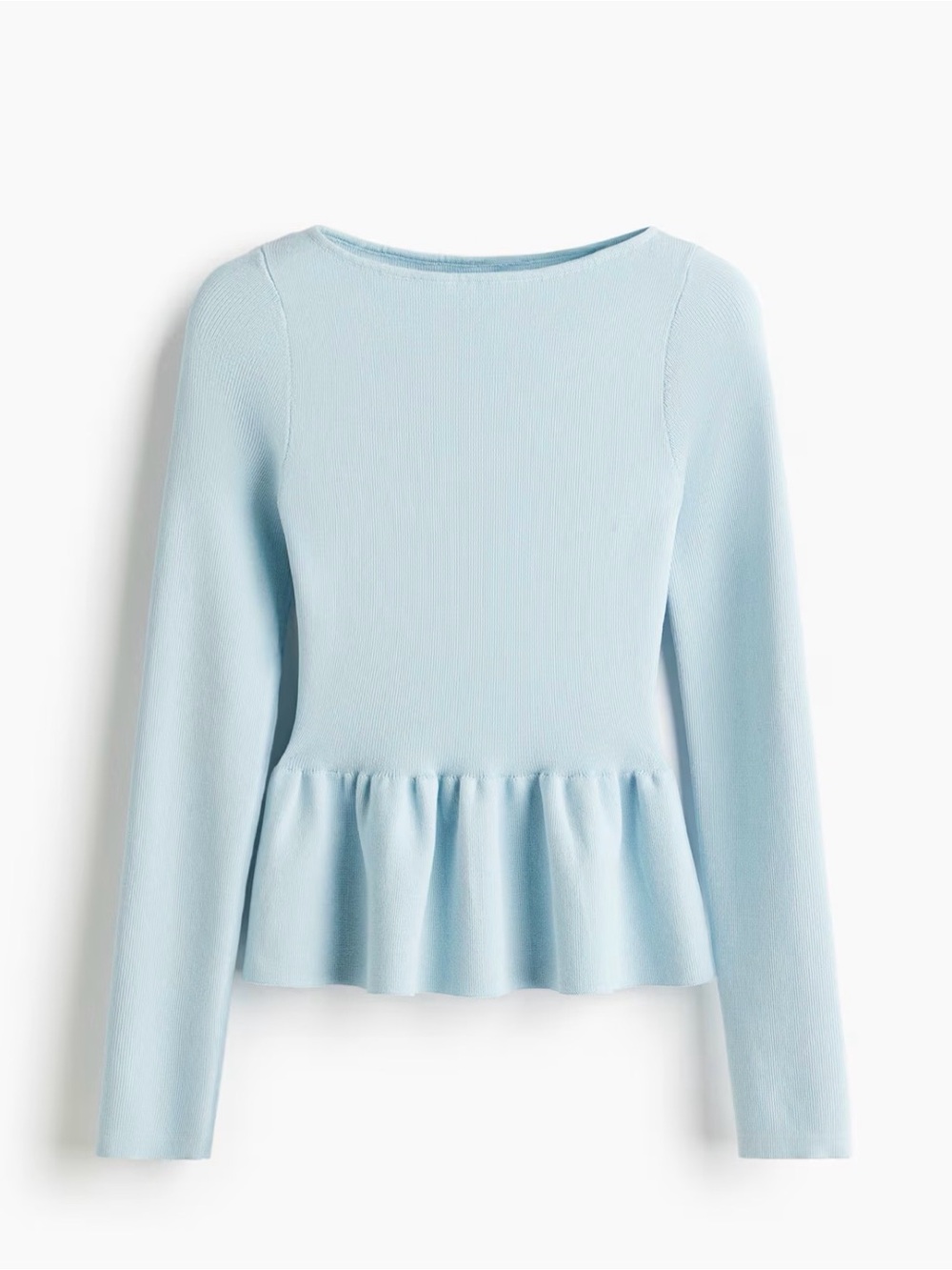 H&M Light Blue Peplum Long Sleeve Knit Top